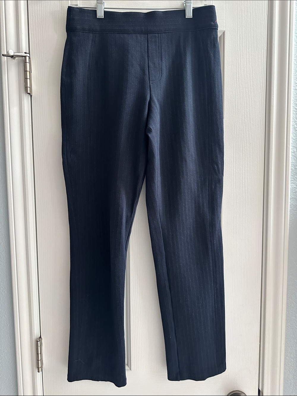 SPANX Navy Pinstripe Straight Leg Pants Women’s M Comfy Business Casual Office
